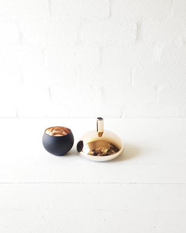 Oval Copper budvase & Black Copper t light Votive